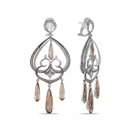 Золотые серьги c бриллиантами и кварцем