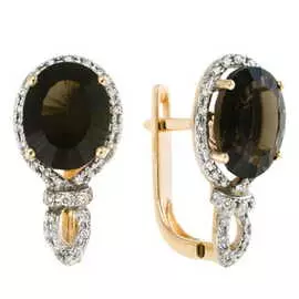 Золотые Серьги c бриллиантами и кварцем