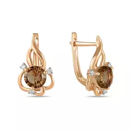 Золотые серьги c бриллиантами и кварцем