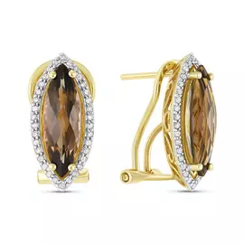 Золотые серьги c бриллиантами и кварцем