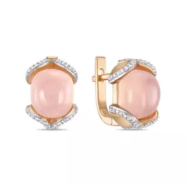 Золотые серьги c бриллиантами и кварцем