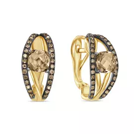 Золотые Серьги c бриллиантами и кварцем