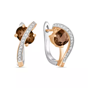 Золотые Серьги c бриллиантами и кварцем