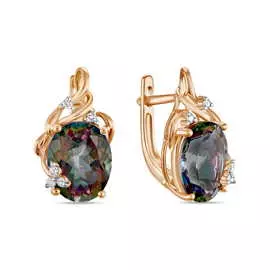 Золотые серьги c бриллиантами и кварцем