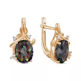 Золотые серьги c бриллиантами и кварцем