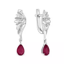Золотые серьги c бриллиантами и облагороженным рубином