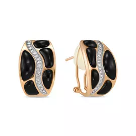 Золотые серьги c бриллиантами и ониксом