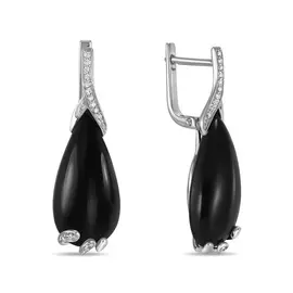 Золотые серьги c бриллиантами и ониксом