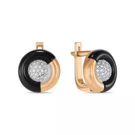 Золотые серьги c бриллиантами и ониксом