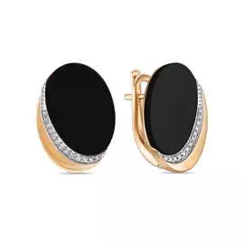 Золотые Серьги c бриллиантами и ониксом