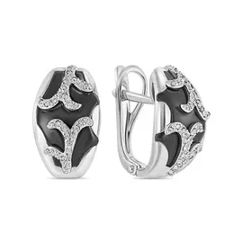 Золотые серьги c бриллиантами и ониксом