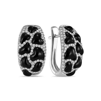 Золотые серьги c бриллиантами и ониксом