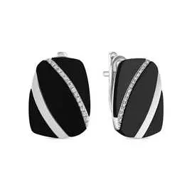 Золотые Серьги c бриллиантами и ониксом