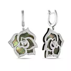 Золотые серьги c бриллиантами и перламутром