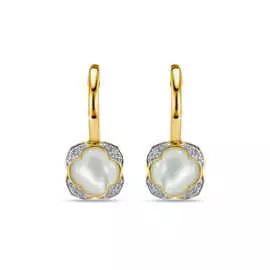Золотые Серьги c бриллиантами и перламутром