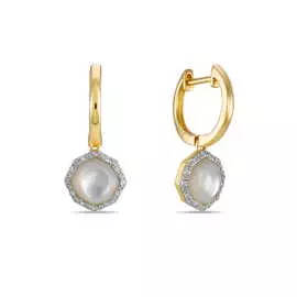 Золотые серьги c бриллиантами и перламутром