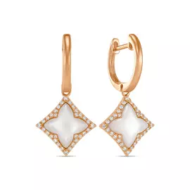 Золотые серьги c бриллиантами и перламутром