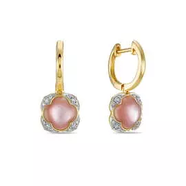 Золотые серьги c бриллиантами и перламутром