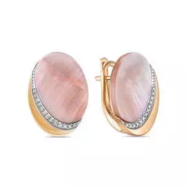 Золотые Серьги c бриллиантами и перламутром