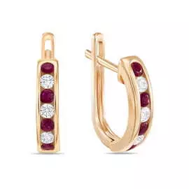 Золотые серьги c бриллиантами и рубинами