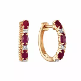 Золотые серьги c бриллиантами и рубинами