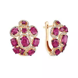 Золотые серьги c бриллиантами и рубинами