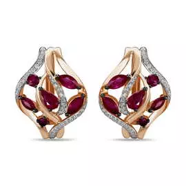 Золотые серьги c бриллиантами и рубинами