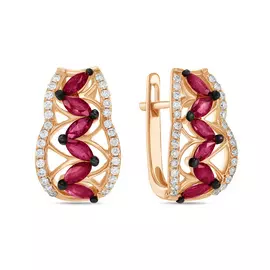 Золотые серьги c бриллиантами и рубинами