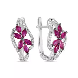 Золотые Серьги c бриллиантами и рубинами