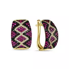 Золотые серьги c бриллиантами и рубинами