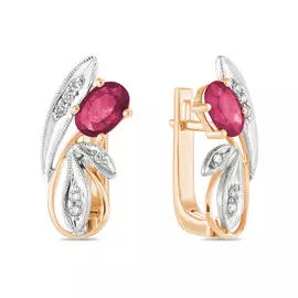 Золотые серьги c бриллиантами и рубинами