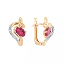 Золотые серьги c бриллиантами и рубинами