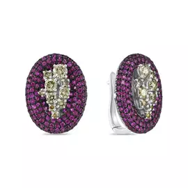 Золотые серьги c бриллиантами и рубинами