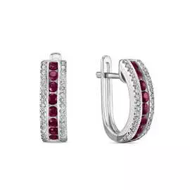 Золотые Серьги c бриллиантами и рубинами