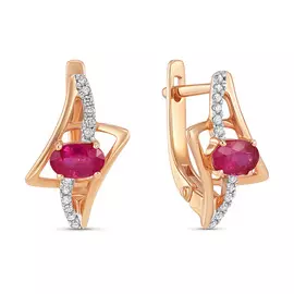 Золотые серьги c бриллиантами и рубинами