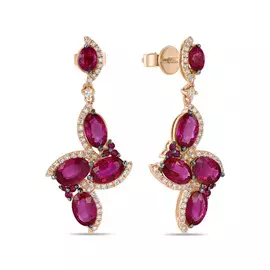 Золотые серьги c бриллиантами и рубинами