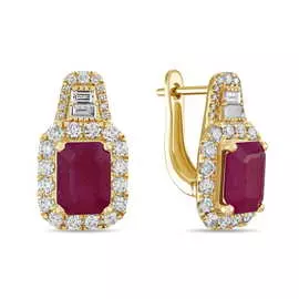 Золотые серьги c бриллиантами и рубинами