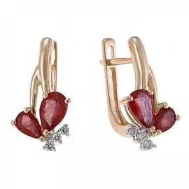 Золотые серьги c бриллиантами и рубинами