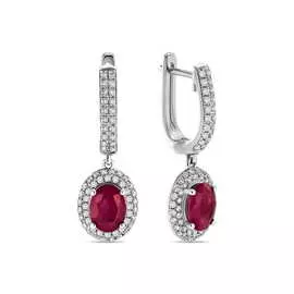 Золотые серьги c бриллиантами и рубинами