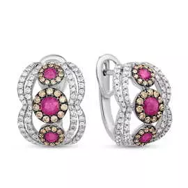 Золотые Серьги c бриллиантами и рубинами