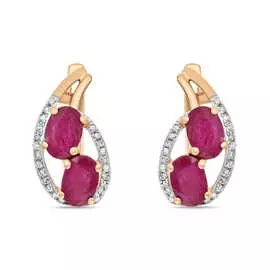 Золотые серьги c бриллиантами и рубинами