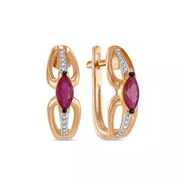 Золотые серьги c бриллиантами и рубинами