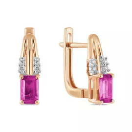 Золотые серьги c бриллиантами и рубинами