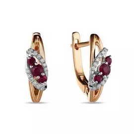 Золотые серьги c бриллиантами и рубинами