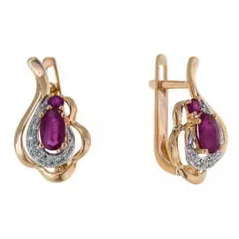 Золотые серьги c бриллиантами и рубинами