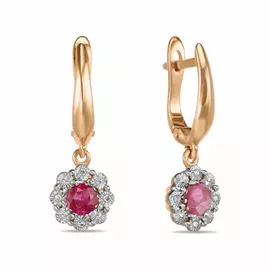 Золотые серьги c бриллиантами и рубинами