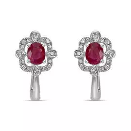 Золотые серьги c бриллиантами и рубинами