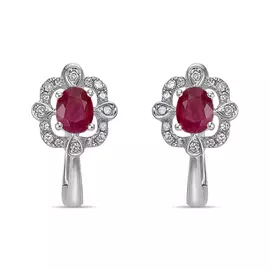 Золотые серьги c бриллиантами и рубинами