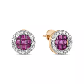 Золотые Серьги c бриллиантами и рубинами