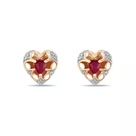 Золотые серьги c бриллиантами и рубинами